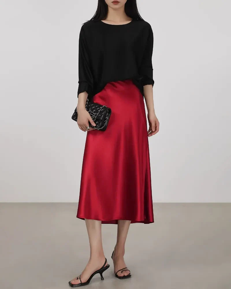 Versatile Silk Midi Skirts with Elastic Waistband