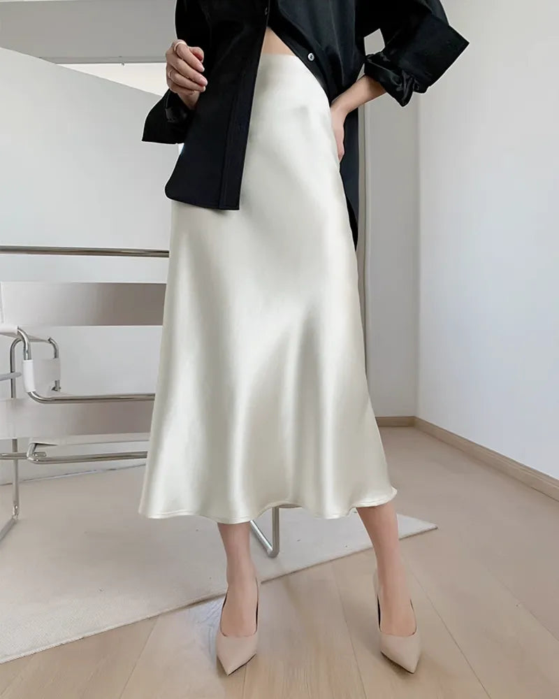 Versatile Silk Midi Skirts with Elastic Waistband