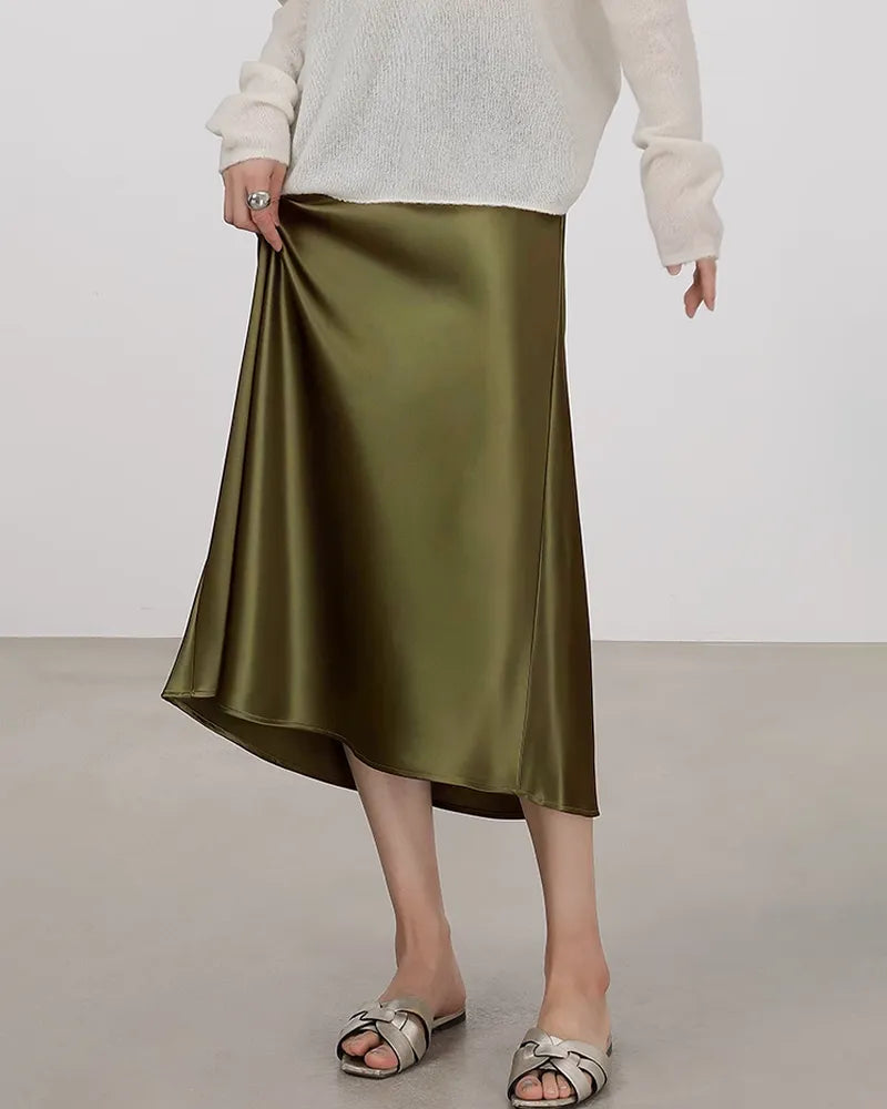 Versatile Silk Midi Skirts with Elastic Waistband