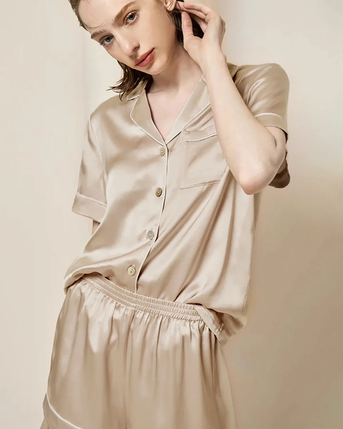 Washable Silk Pajama Short Sleeve Set
