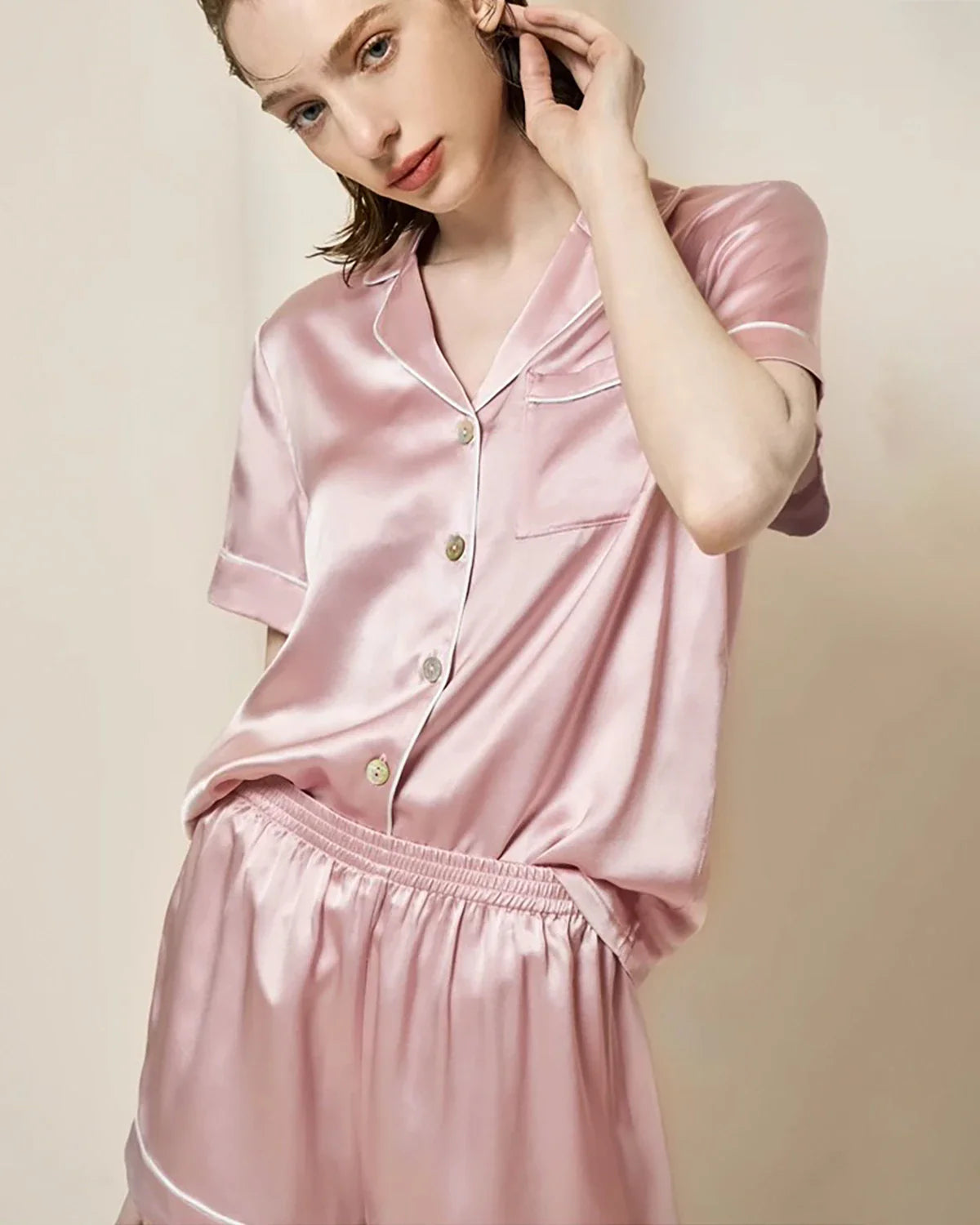 Washable Silk Pajama Short Sleeve Set