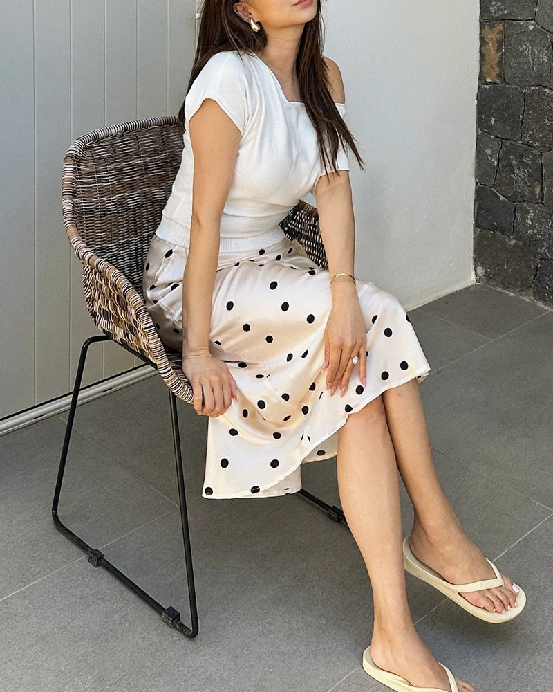 Polka Dot Silk Midi Skirt