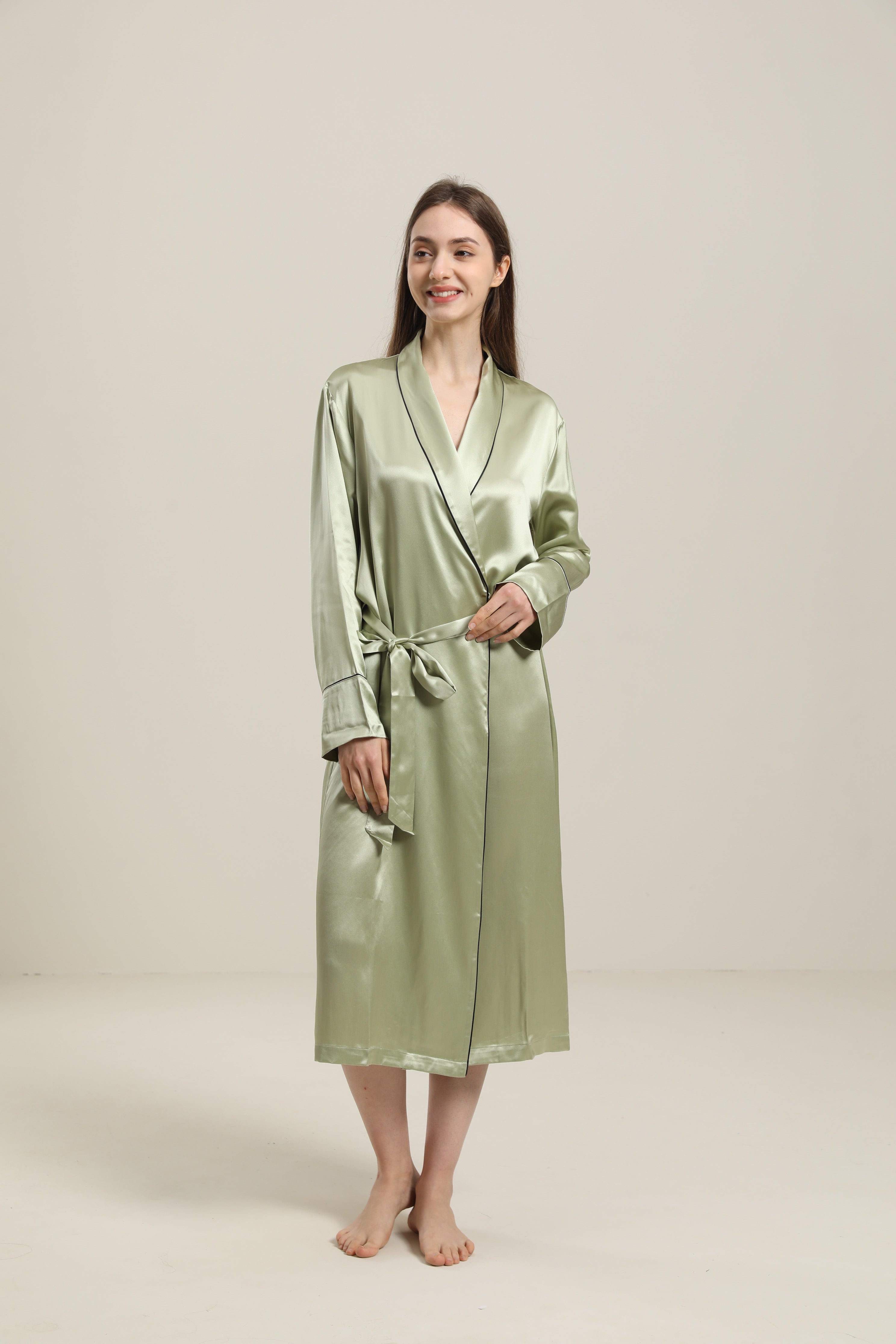 22 Momme Contra Trim And Full Length Silk Robe