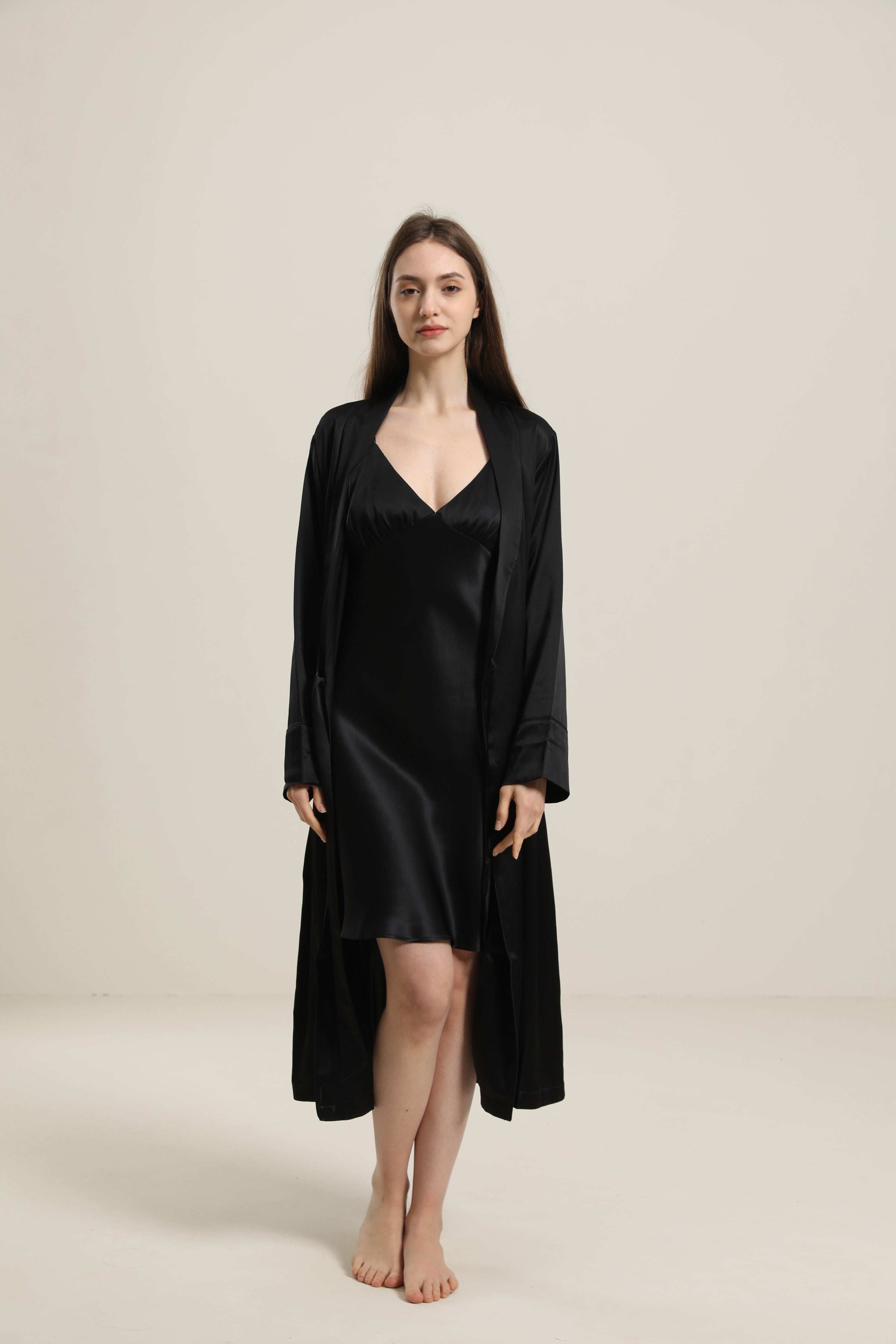 22 Momme Contra Trim And Full Length Silk Robe