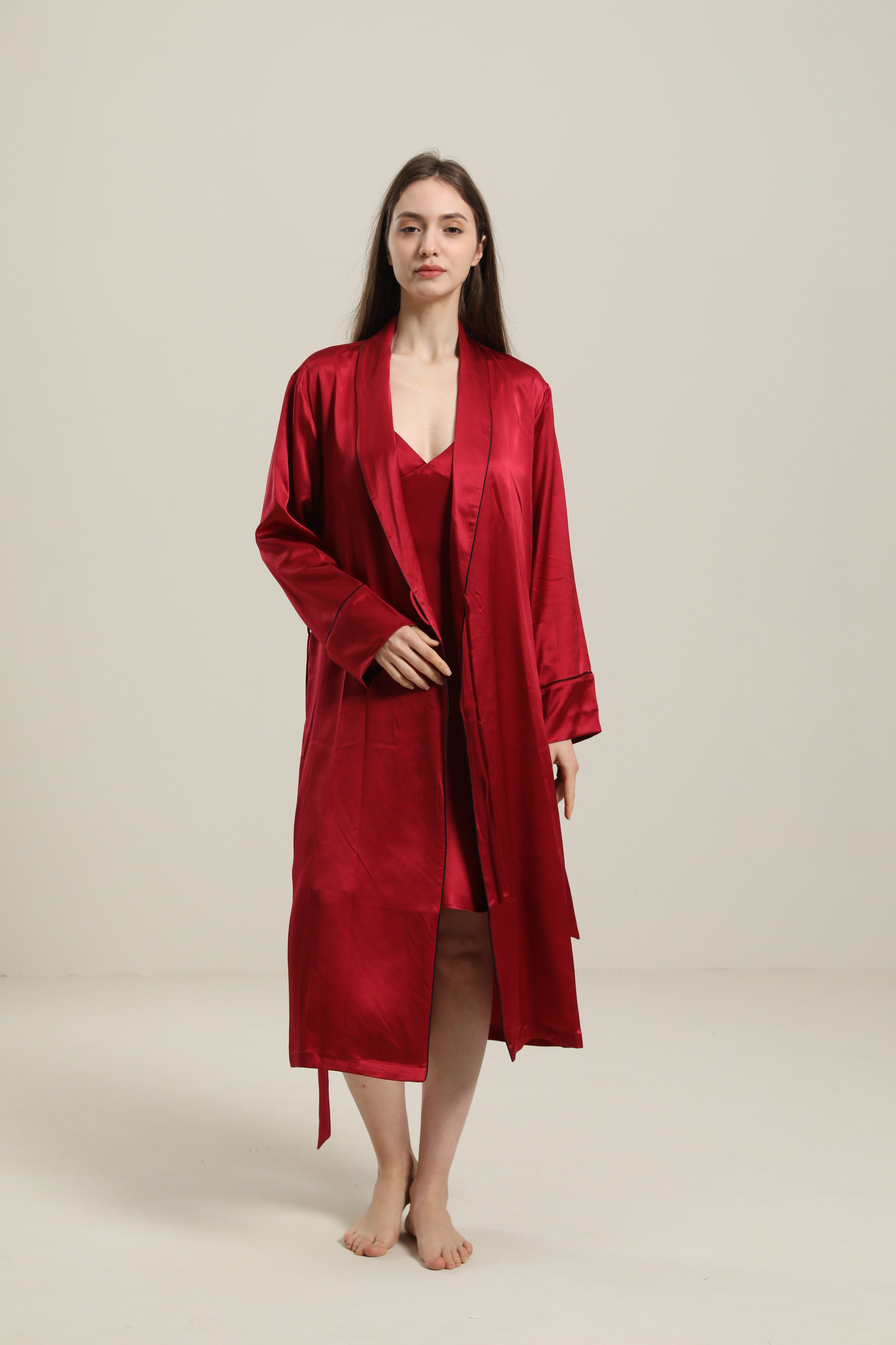 22 Momme Contra Trim And Full Length Silk Robe