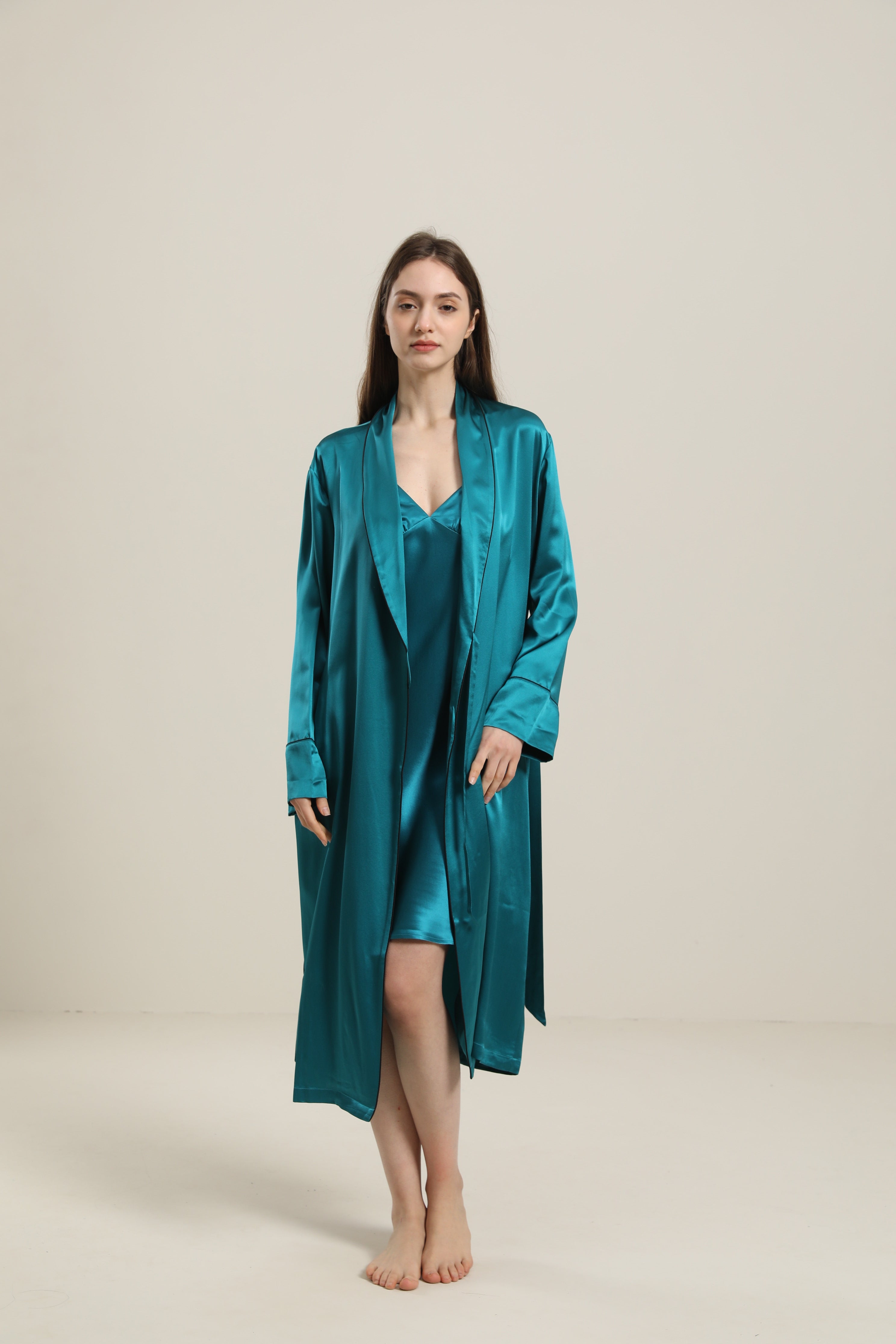 22 Momme Contra Trim And Full Length Silk Robe