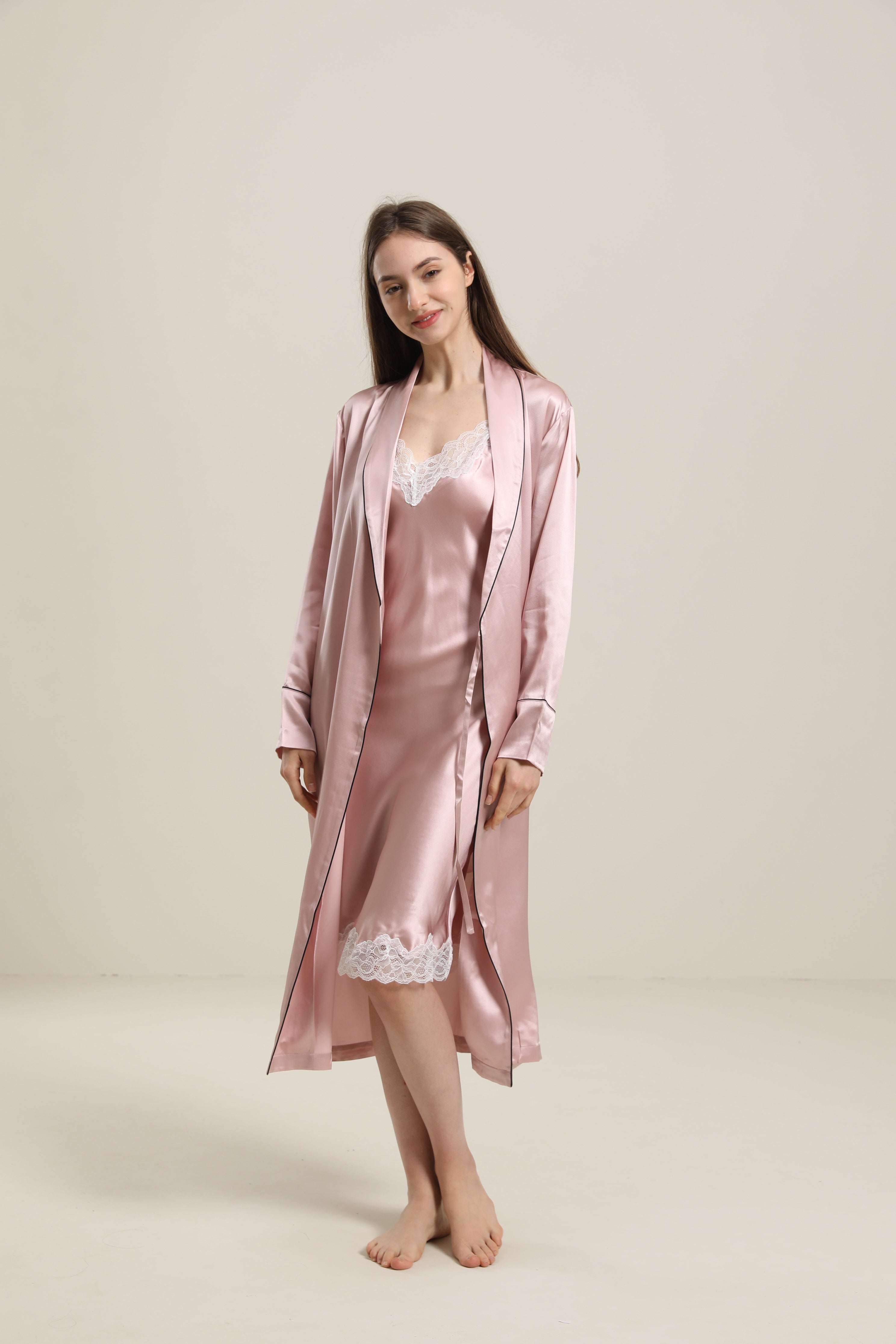 22 Momme Contra Trim And Full Length Silk Robe