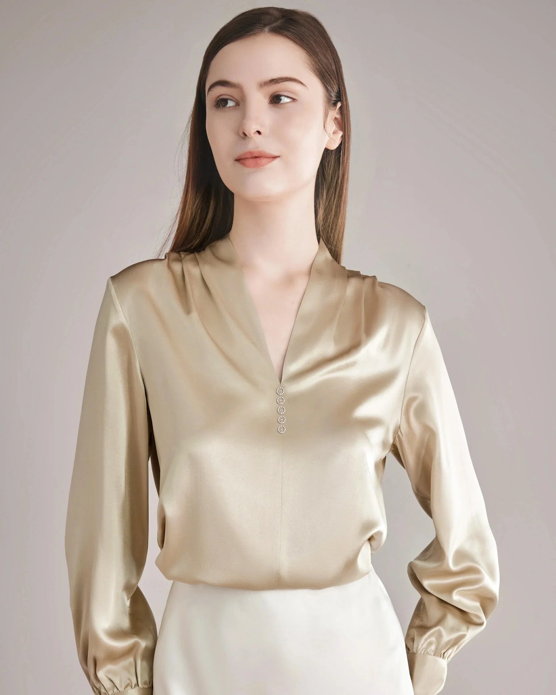 Women's Rhinestone Buttons Silk Blouse