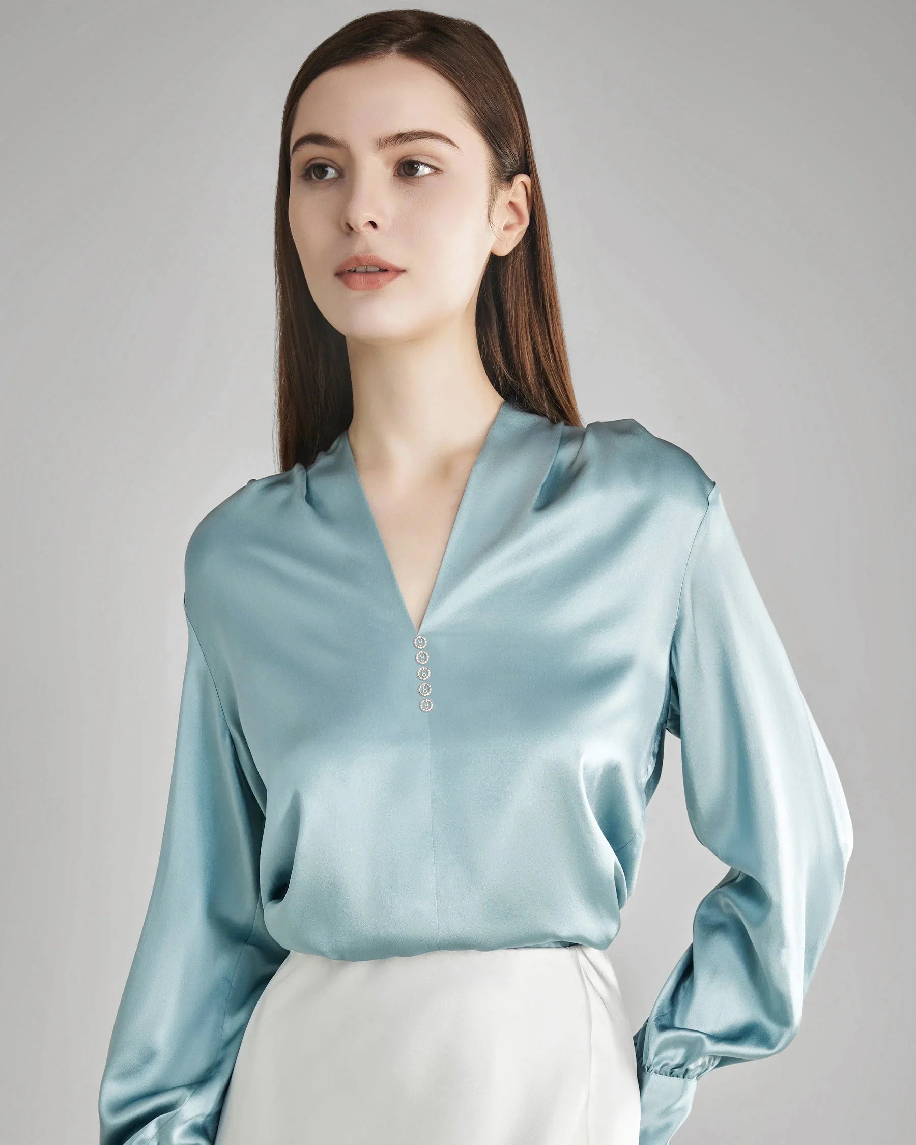 Women's Rhinestone Buttons Silk Blouse