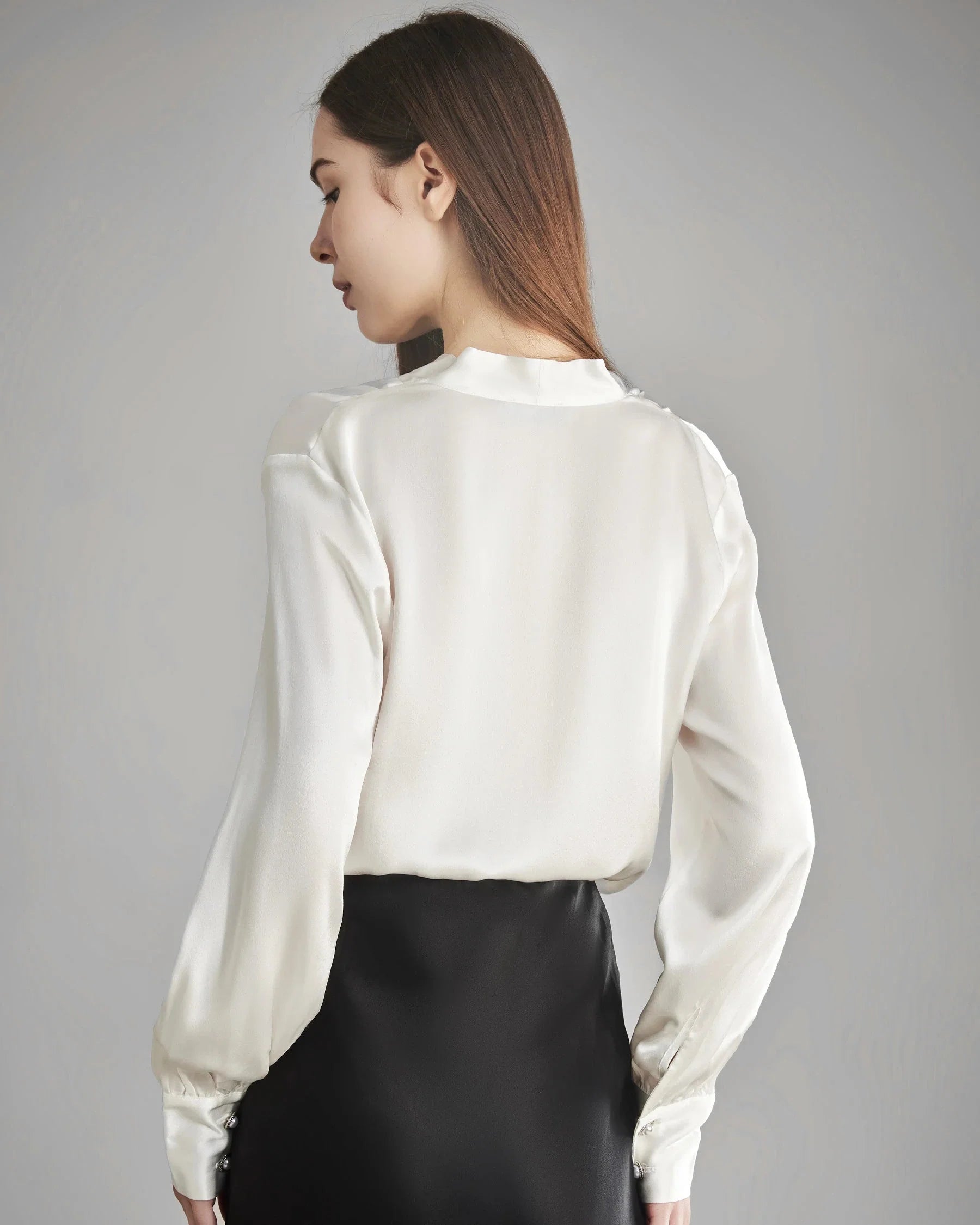 Women's Rhinestone Buttons Silk Blouse