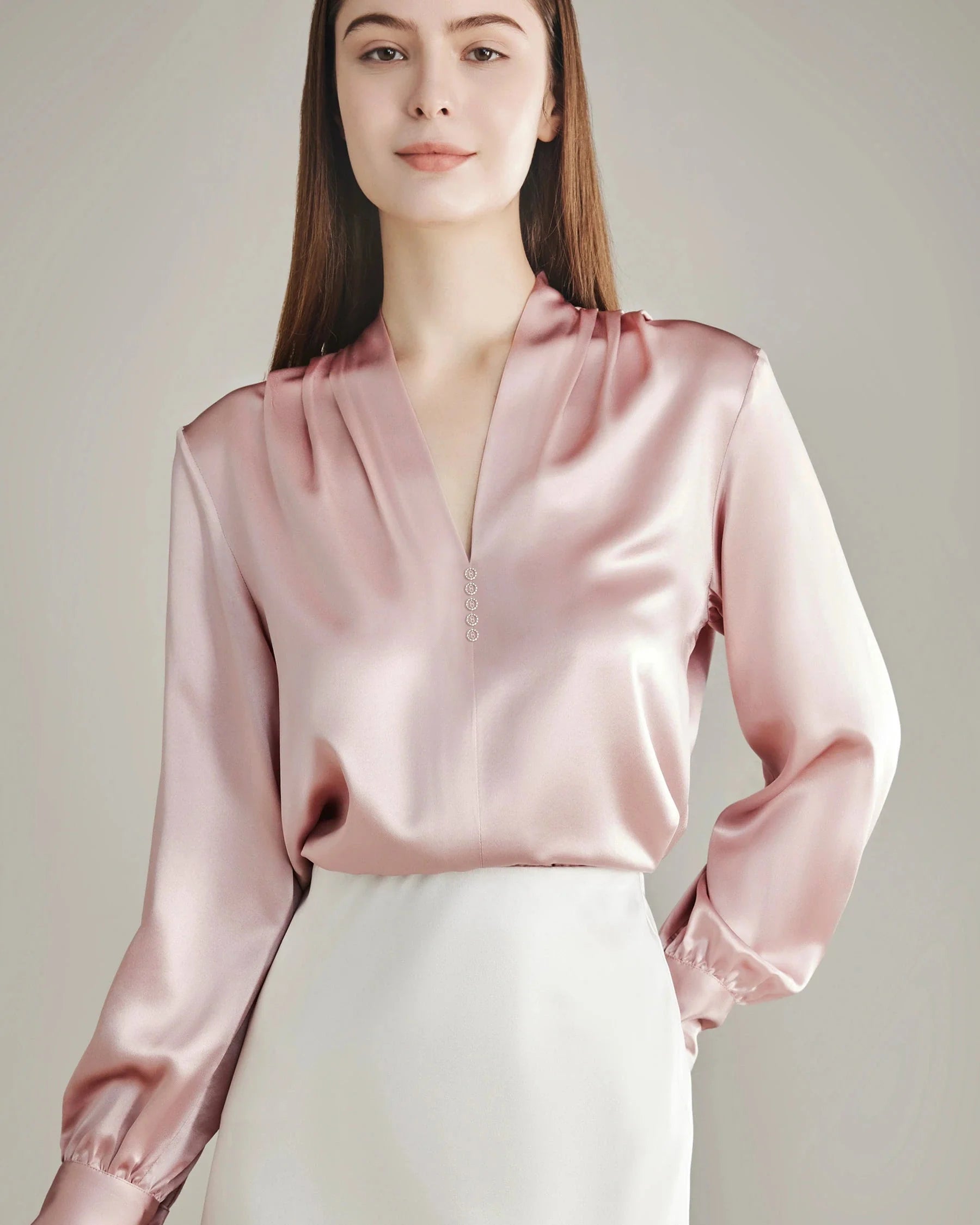 Women's Rhinestone Buttons Silk Blouse