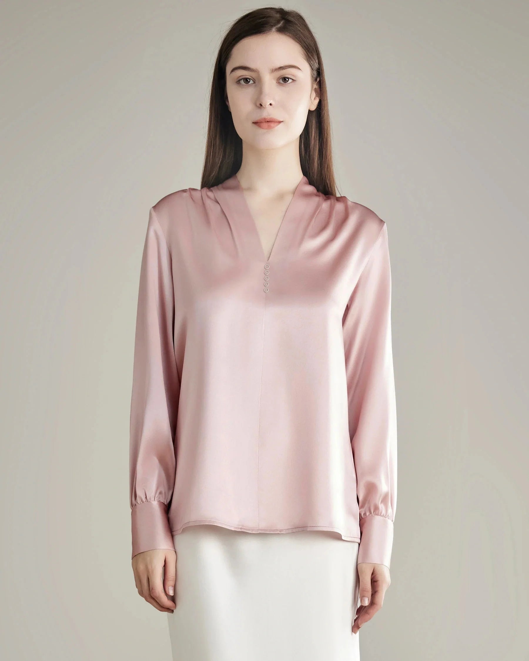Women's Rhinestone Buttons Silk Blouse