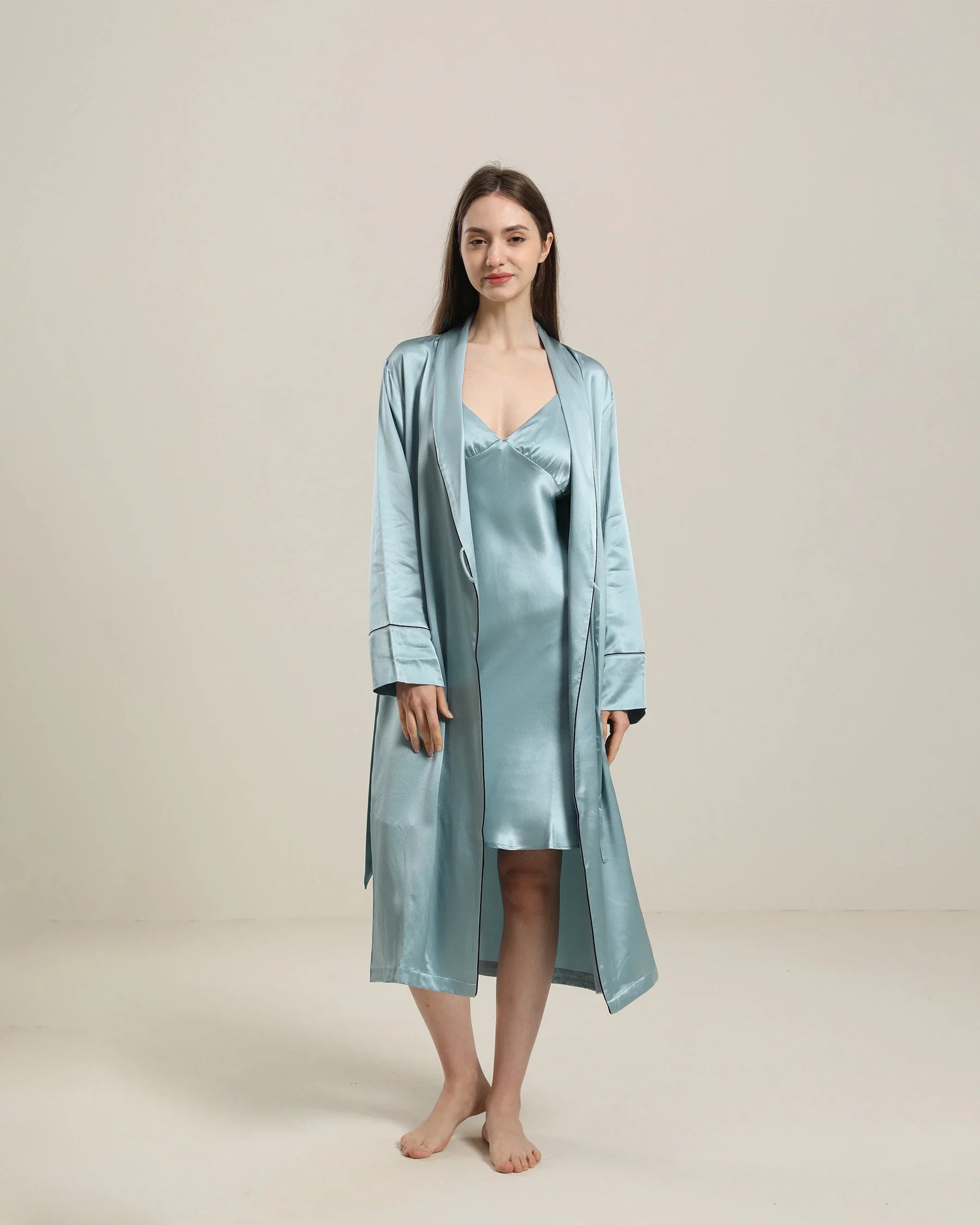 22 Momme Contra Trim And Full Length Silk Robe