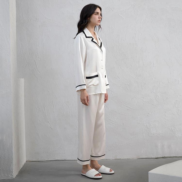 Women's Silk Pajama Set with Contrast Piping