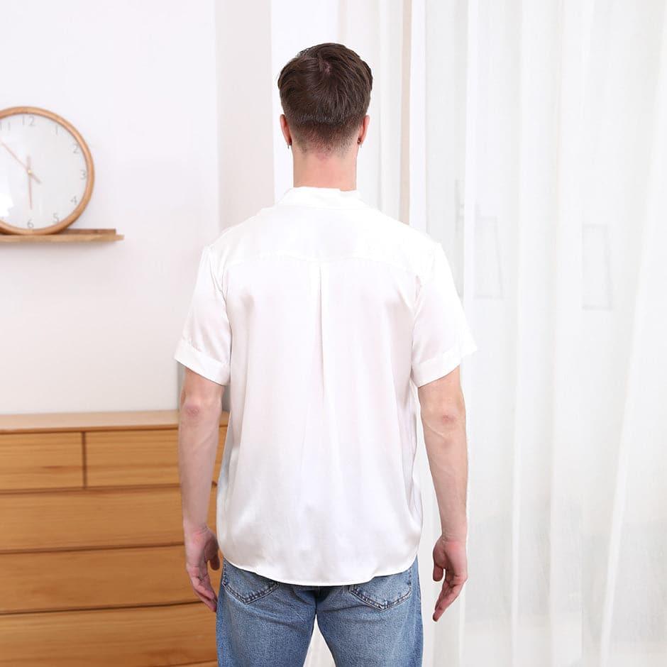 Gentle Lapel Collar Silk Short Shirt Blouse For Men