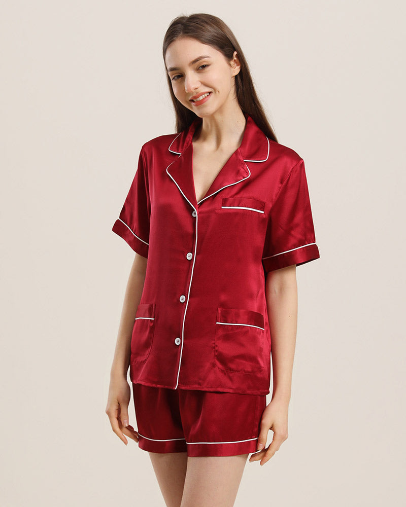 Button Up Silk Short Pajama Set