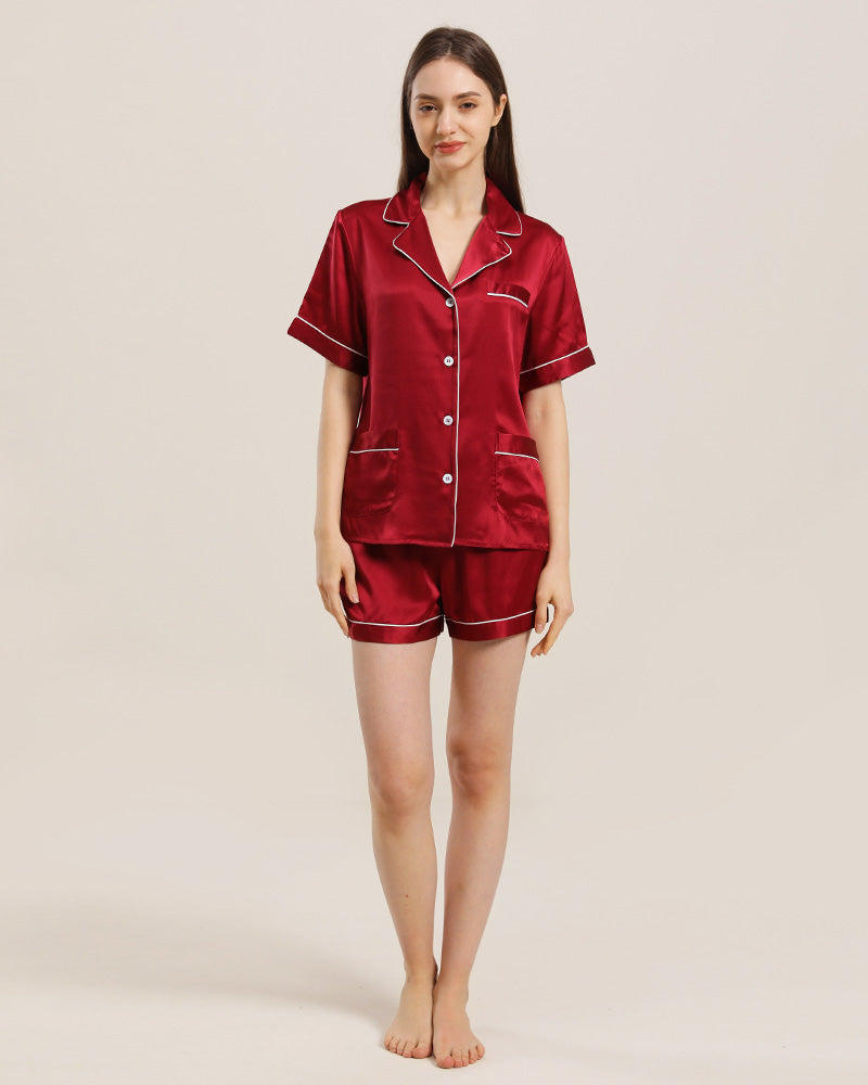 Button Up Silk Short Pajama Set