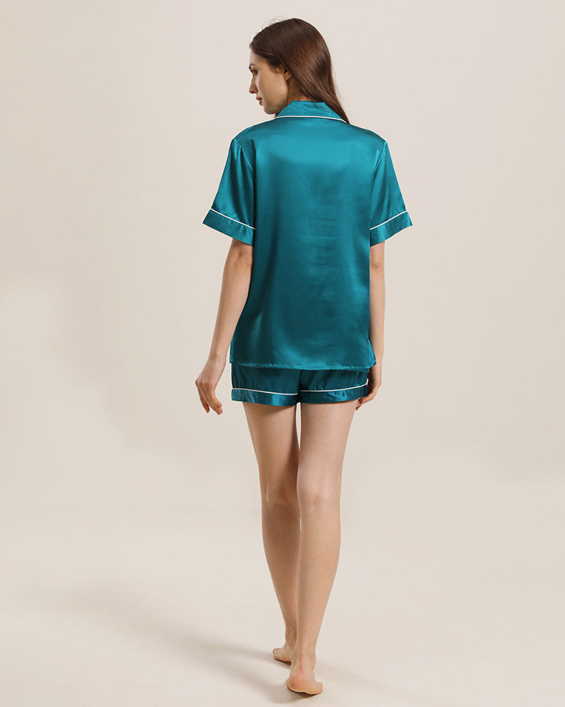 Button Up Silk Short Pajama Set