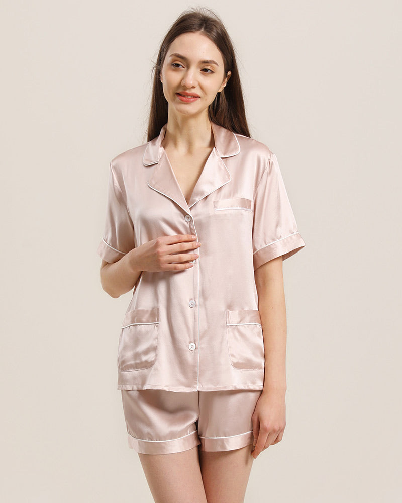 Button Up Silk Short Pajama Set
