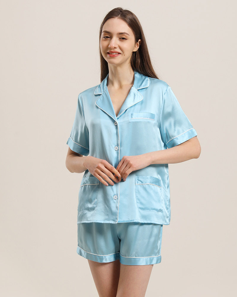 Button Up Silk Short Pajama Set