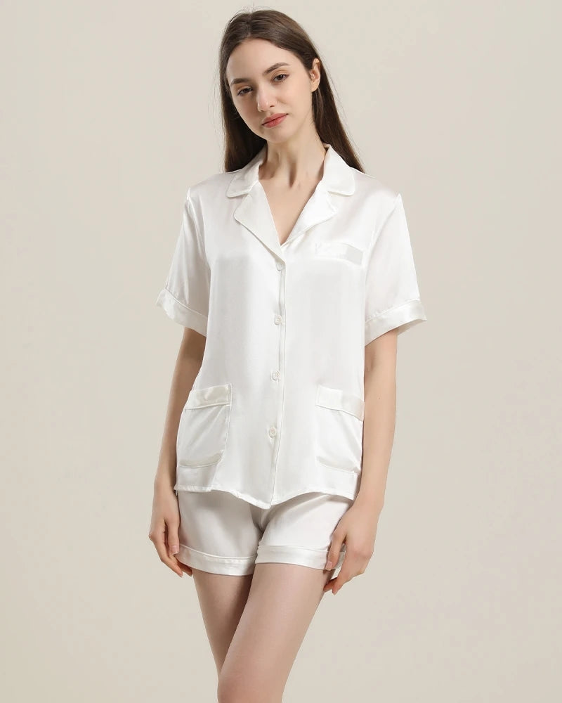 Button Up Silk Short Pajama Set