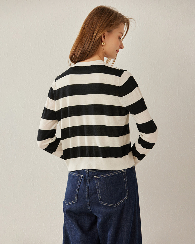 Striped Button Up Cashmere Cardigan