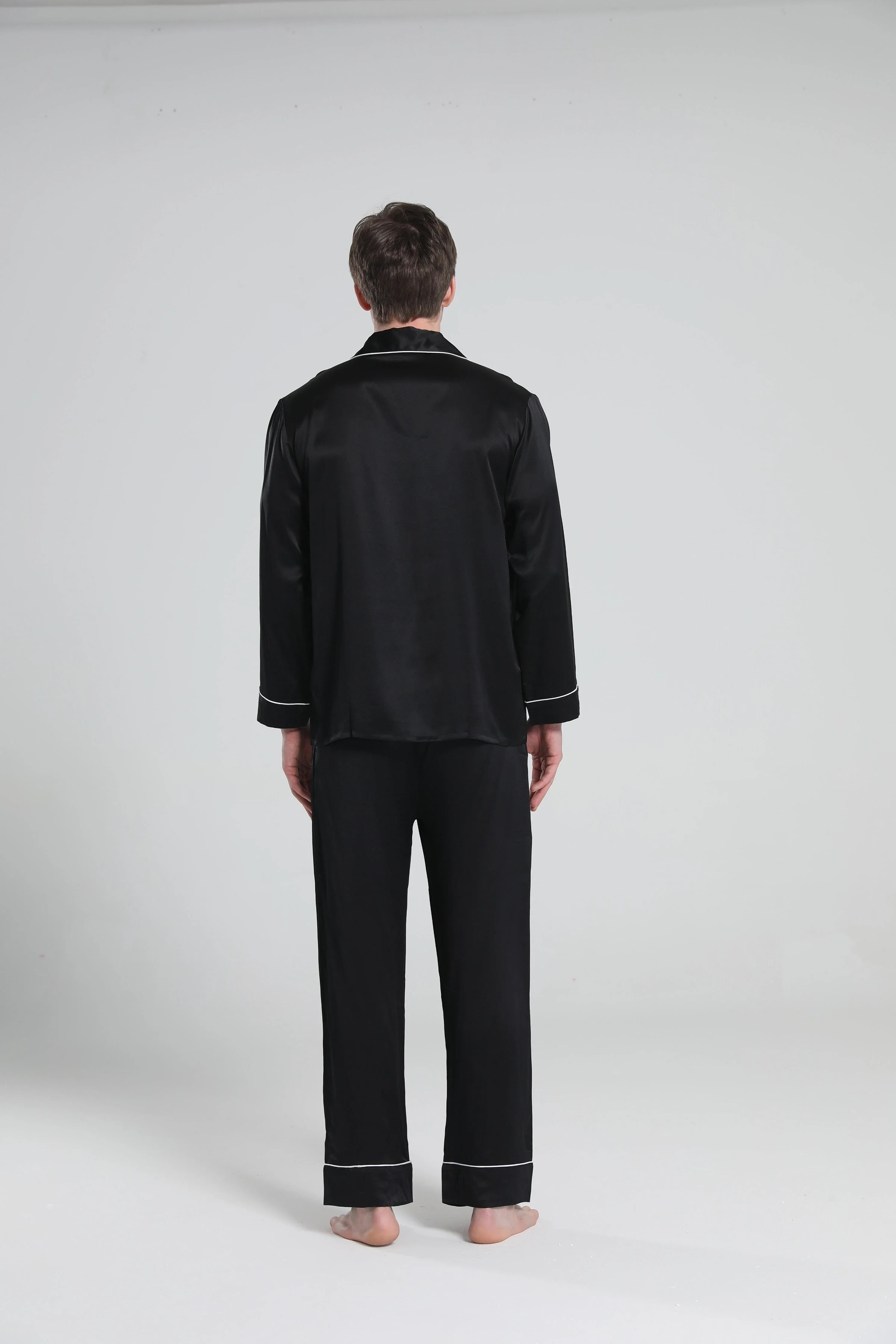 Casual Lapel Collar Silk Pajamas Set for Men