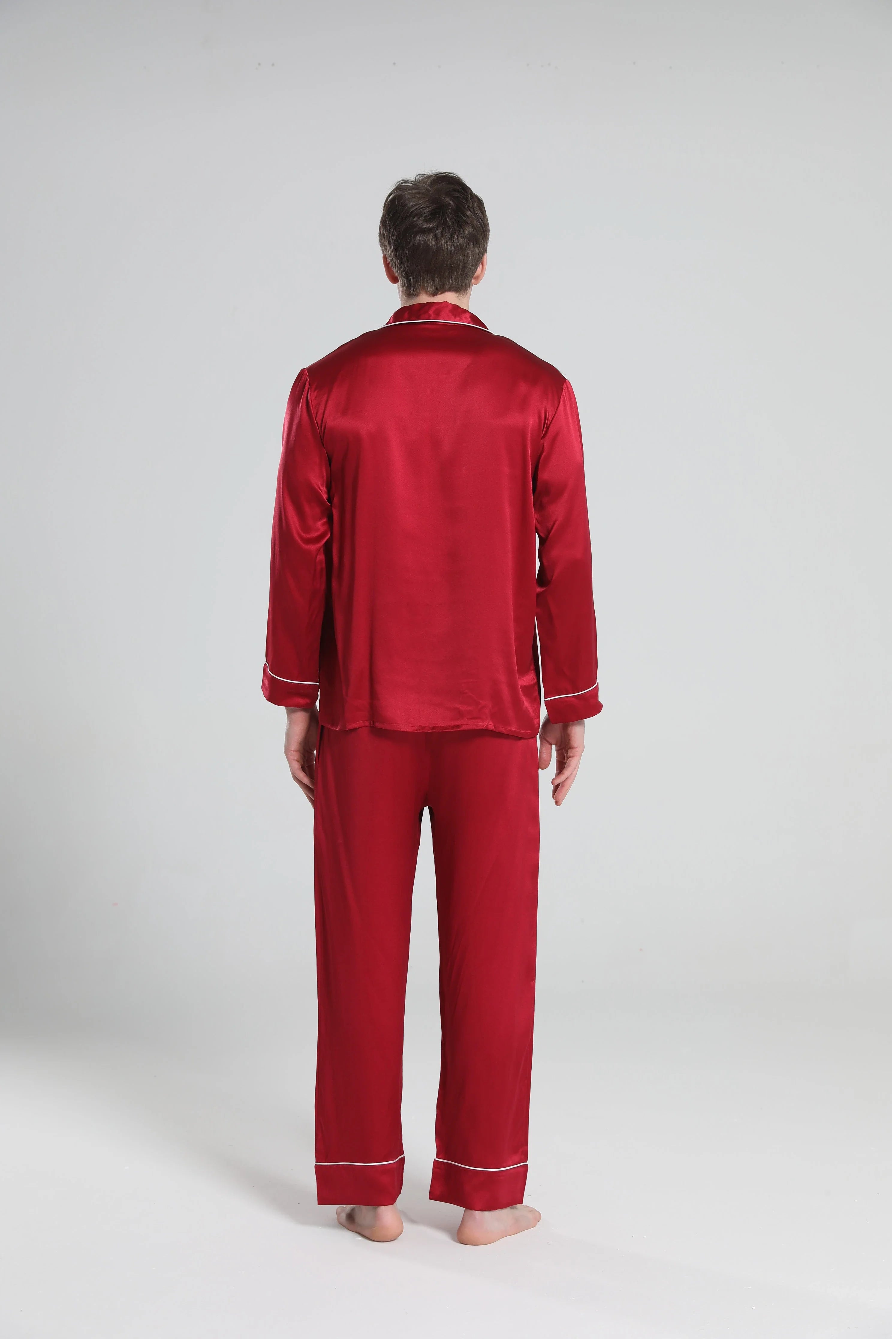 Casual Lapel Collar Silk Pajamas Set for Men