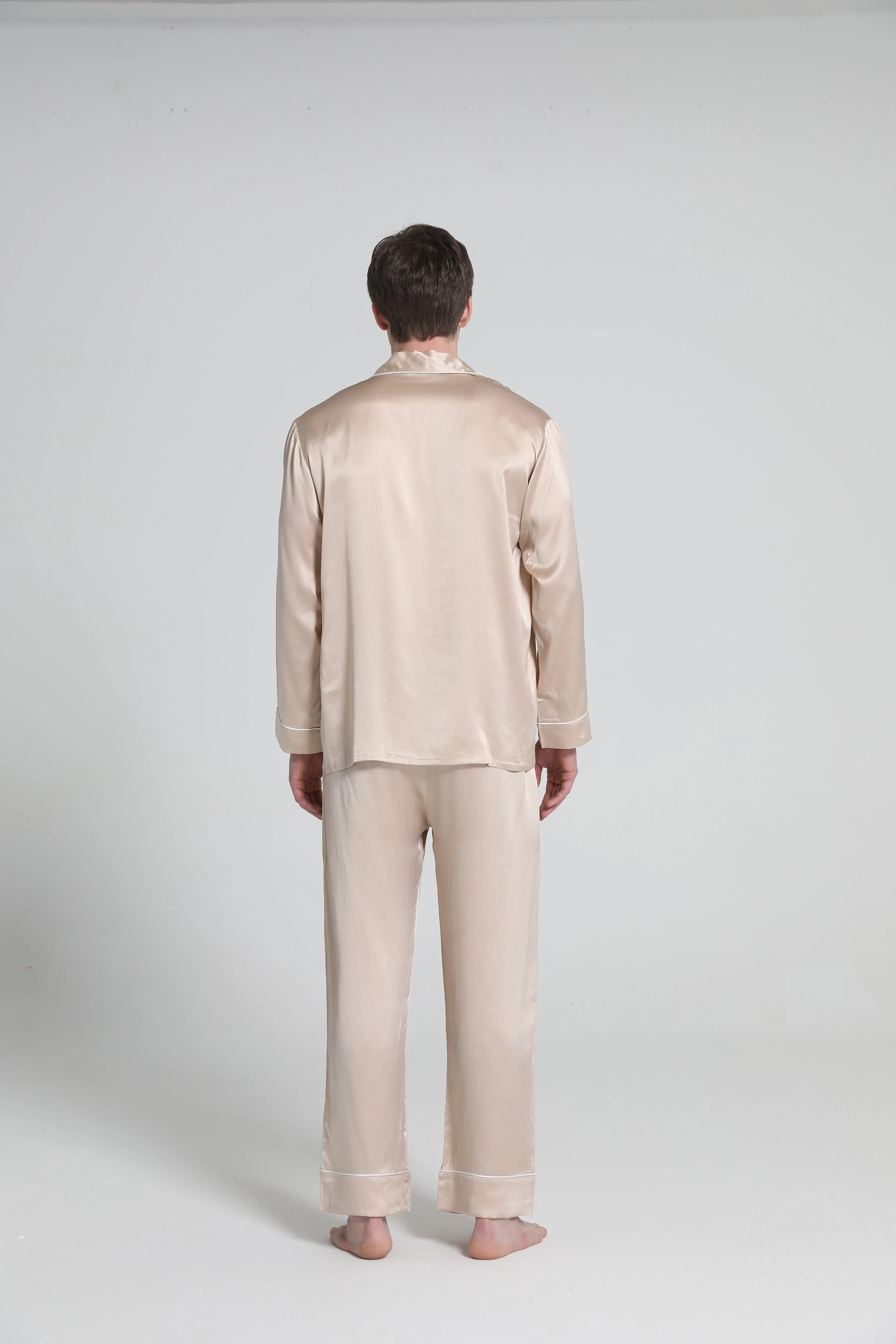 Casual Lapel Collar Silk Pajamas Set for Men