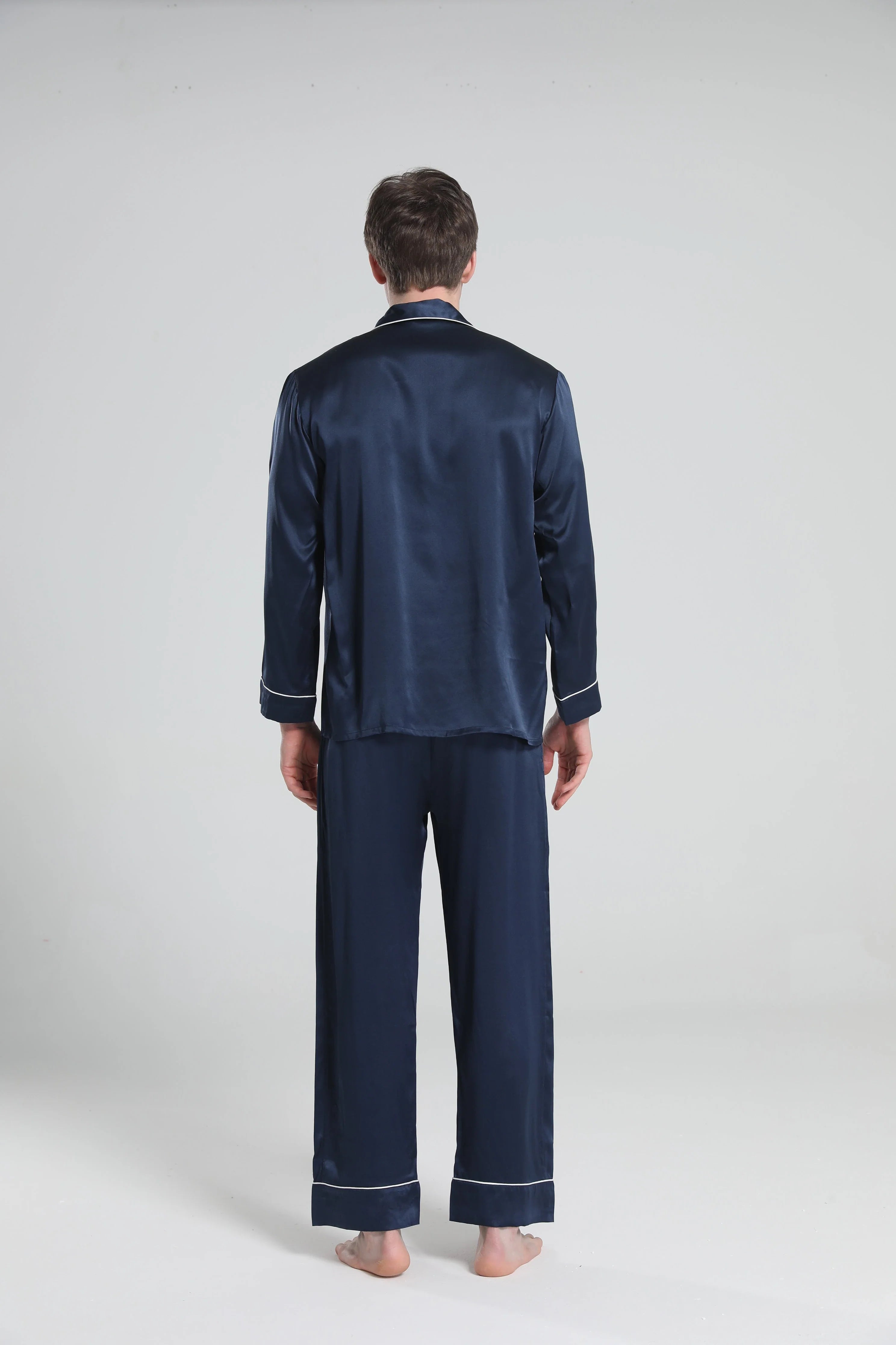 Casual Lapel Collar Silk Pajamas Set for Men