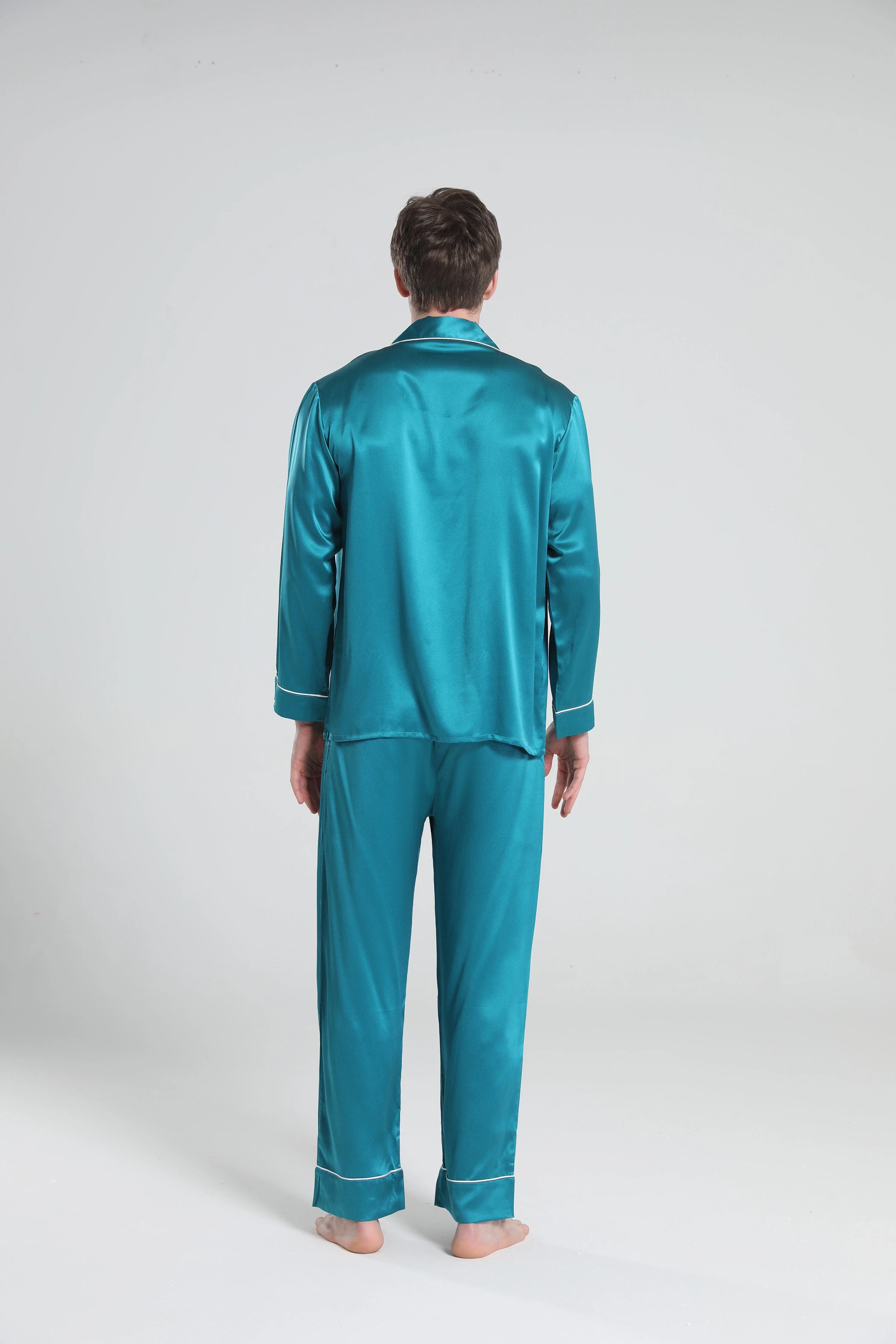 Casual Lapel Collar Silk Pajamas Set for Men
