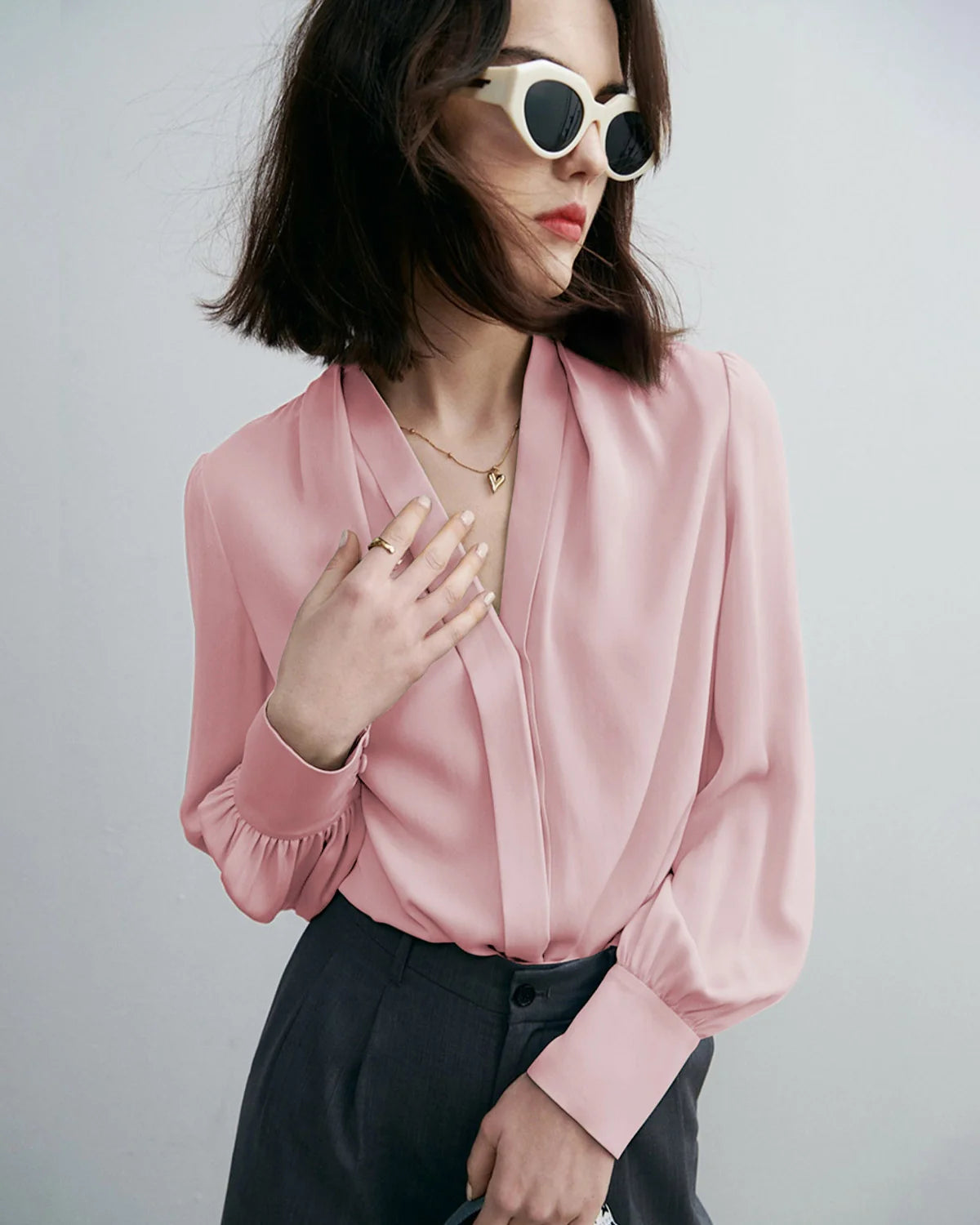 Chic Deep V-Neck Silk Blouse