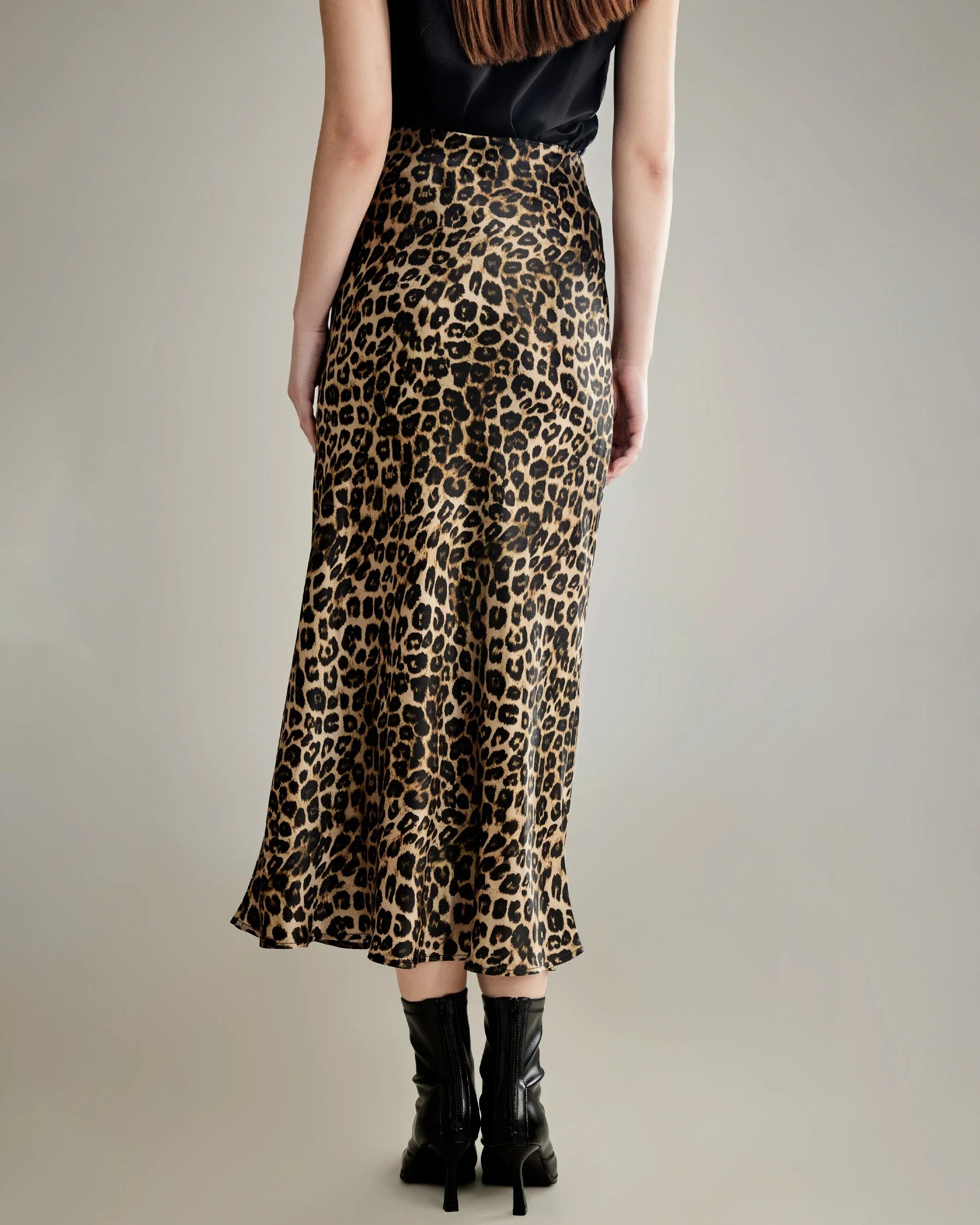 Classic Leopard Print Maxi Silk Skirt