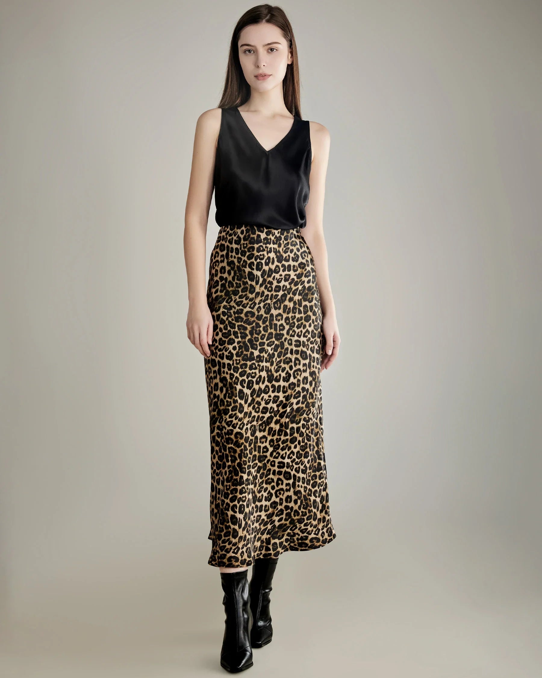 Classic Leopard Print Maxi Silk Skirt