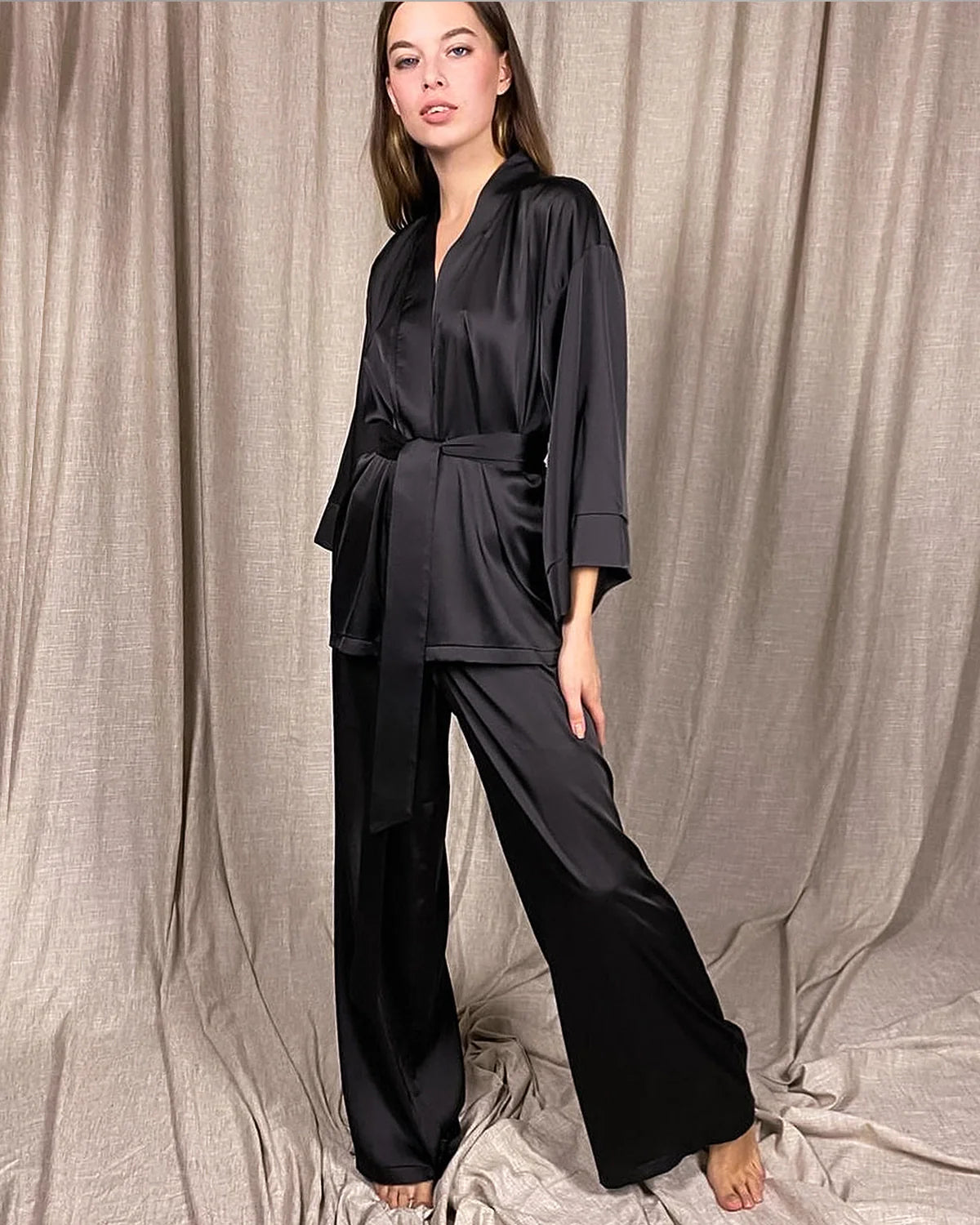 Classic Silk Robe and Pants Set for Women