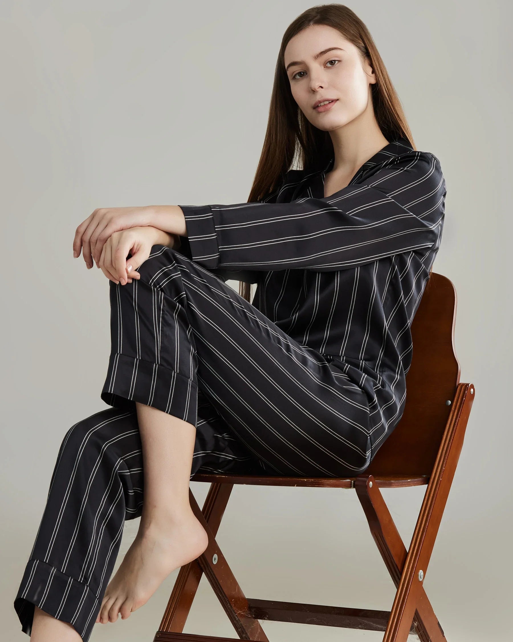 Classic Striped Silk Pajamas Set