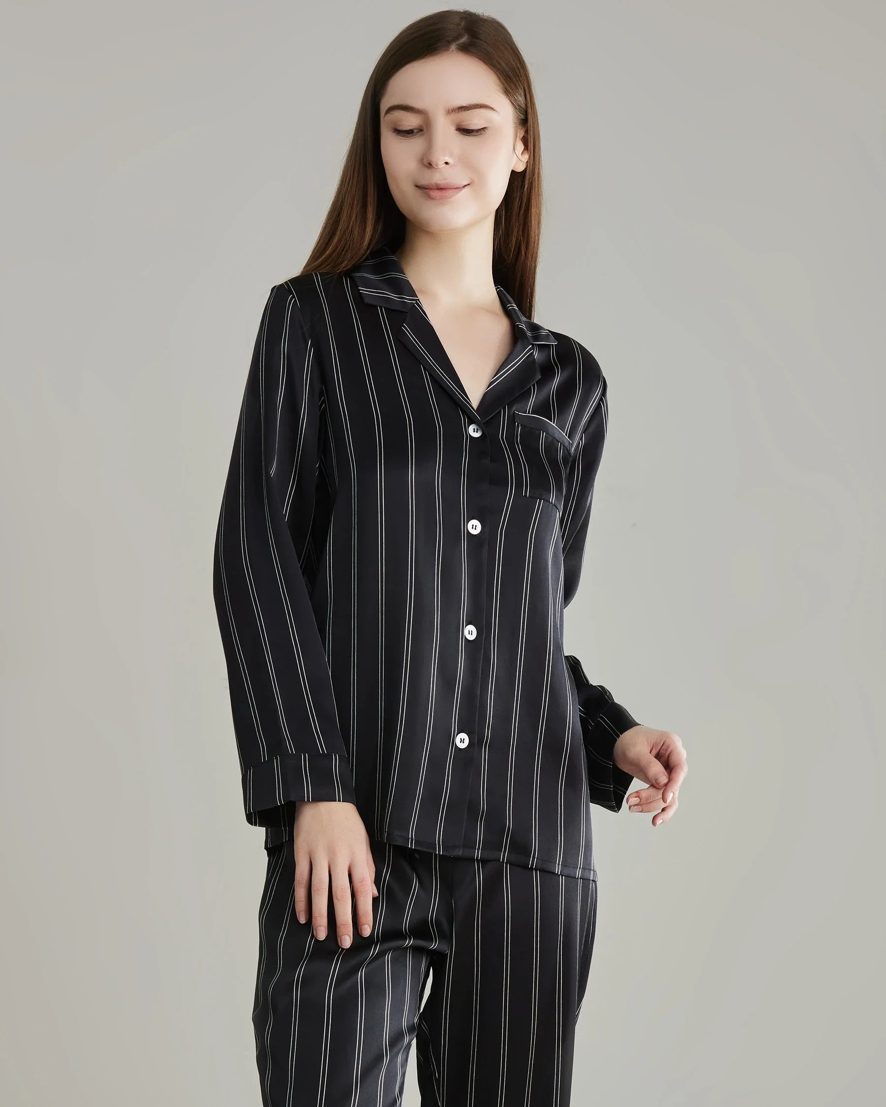 Classic Striped Silk Pajamas Set