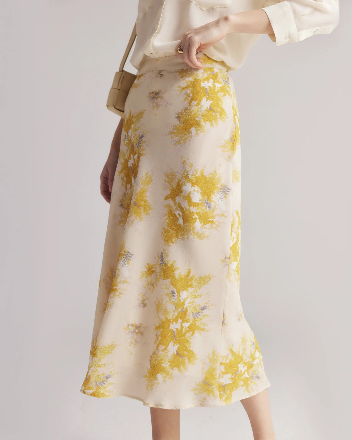 Floral Print Silk Midi Skirt