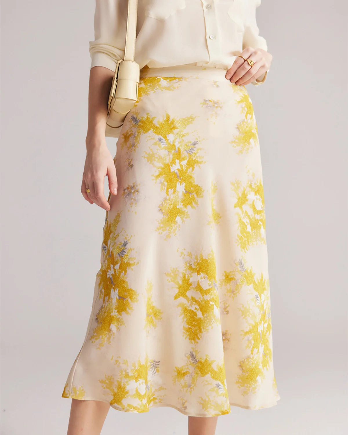 Floral Print Silk Midi Skirt