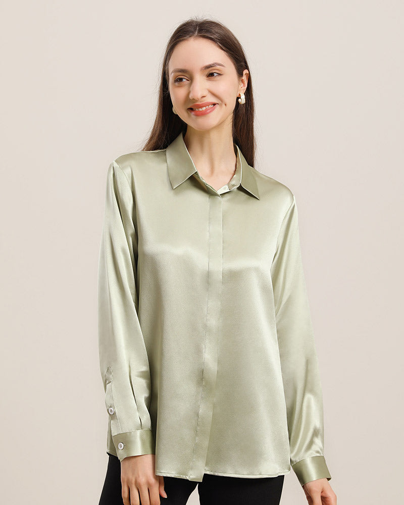 Women's Basic Concealed Silk Shirt