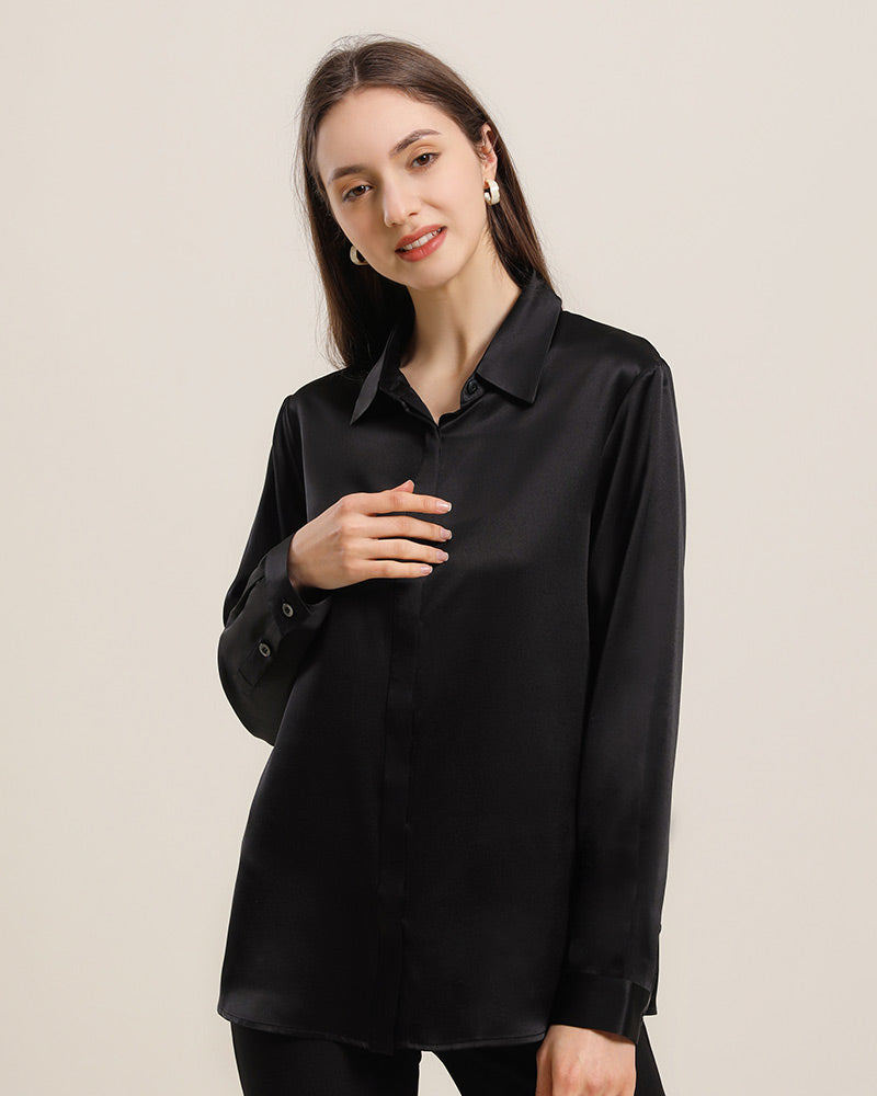Women's Basic Concealed Silk Shirt