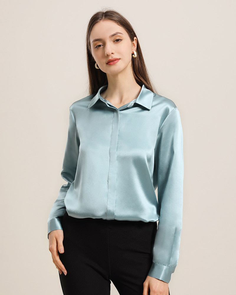 Women's Basic Concealed Silk Shirt
