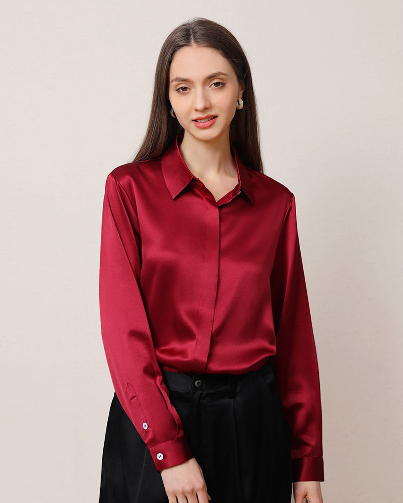 Women's Basic Concealed Silk Shirt