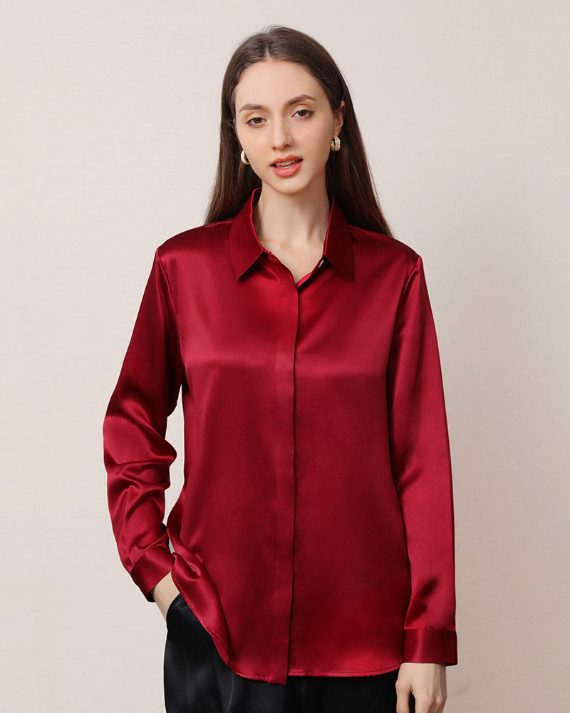 Women's Basic Concealed Silk Shirt
