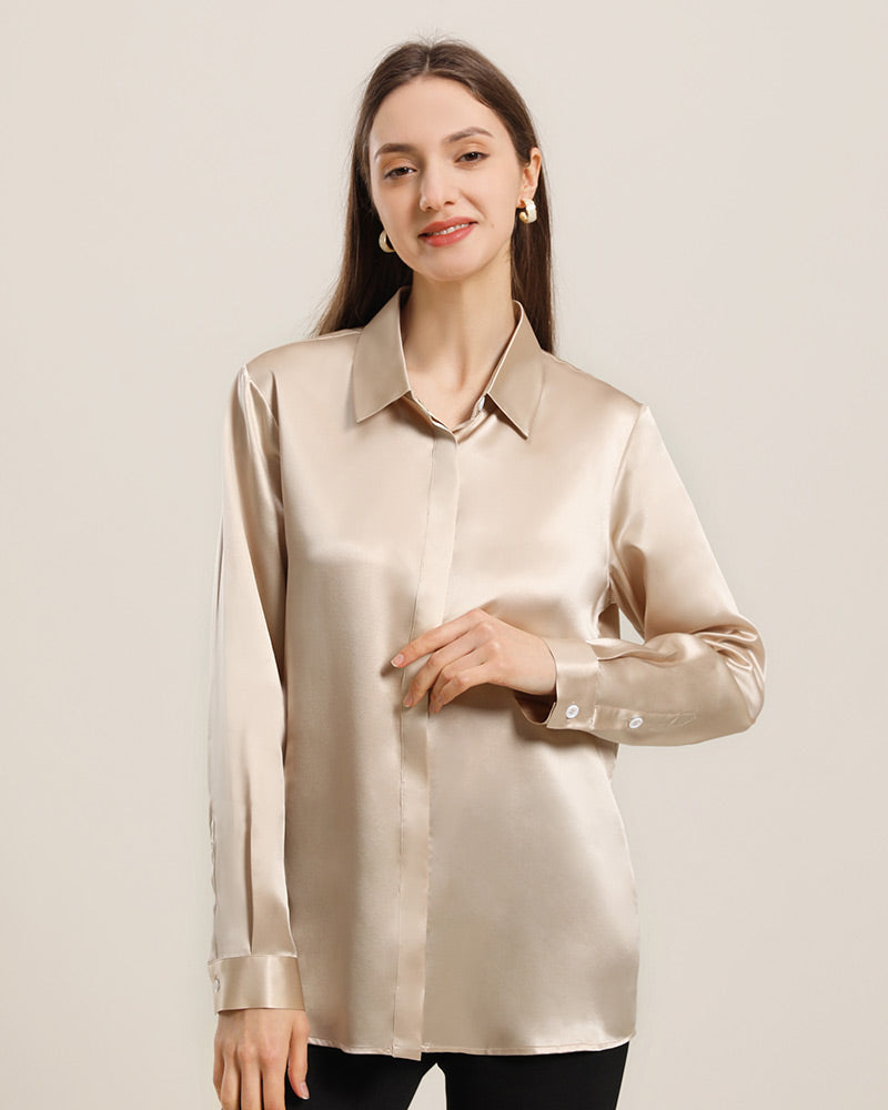 Women's Basic Concealed Silk Shirt