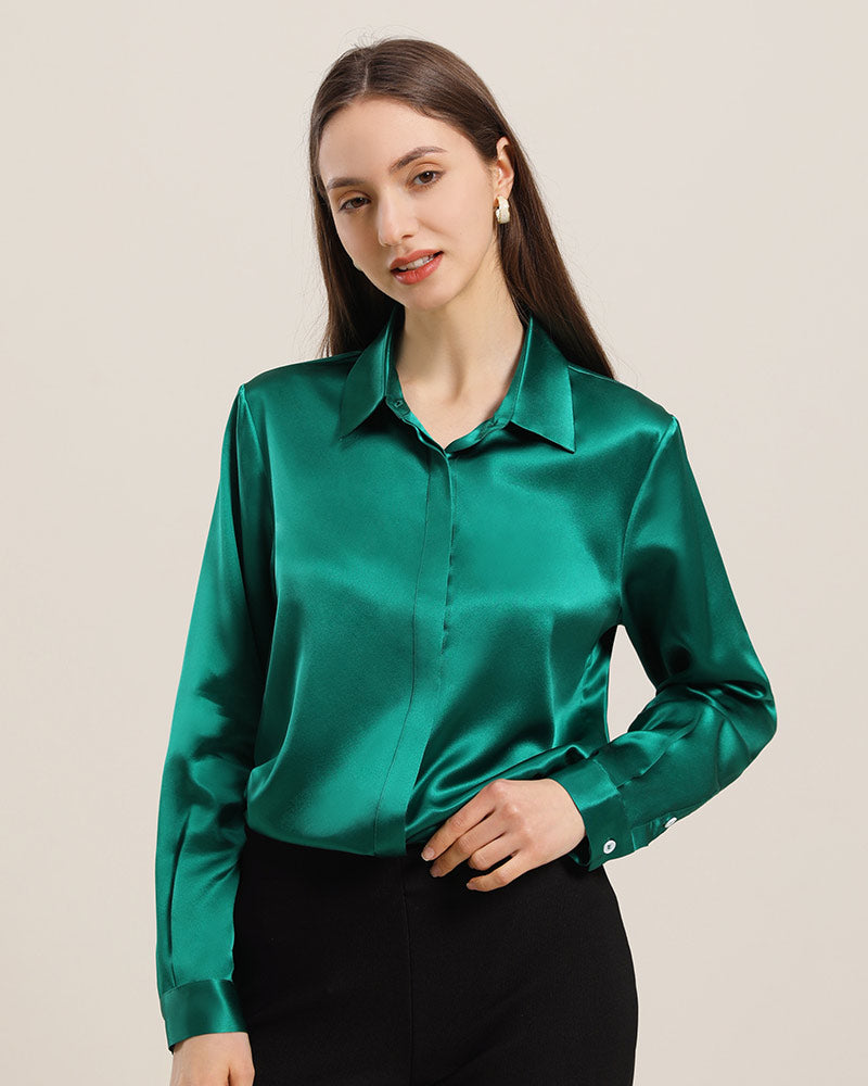 Women's Basic Concealed Silk Shirt