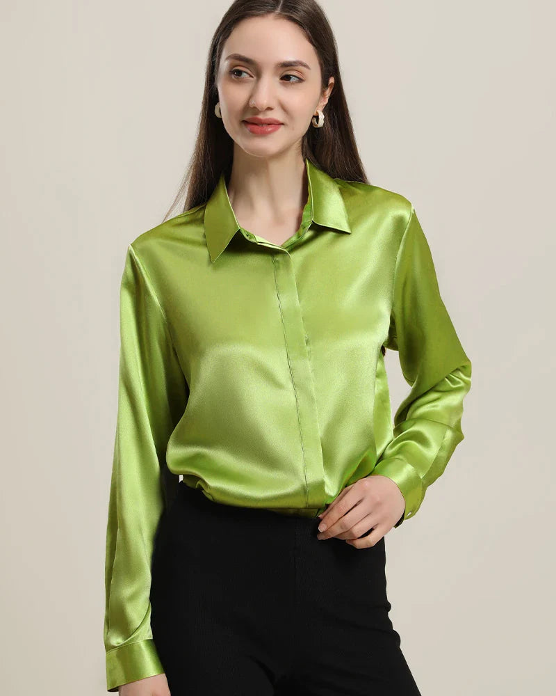 Women's Basic Concealed Silk Shirt