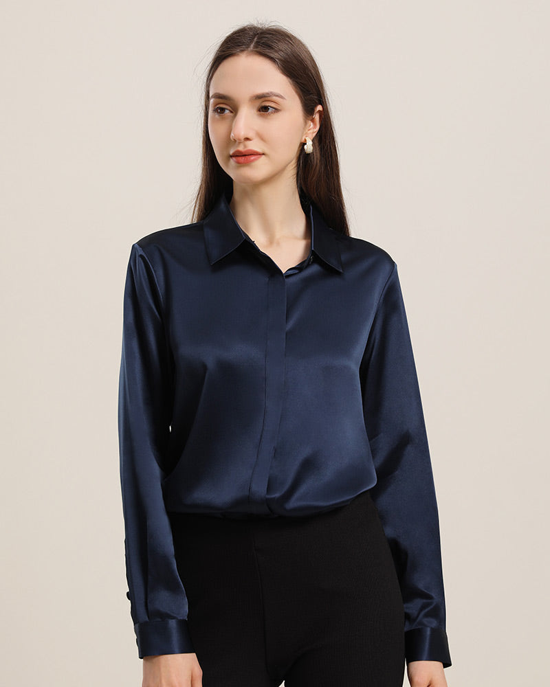 Women's Basic Concealed Silk Shirt