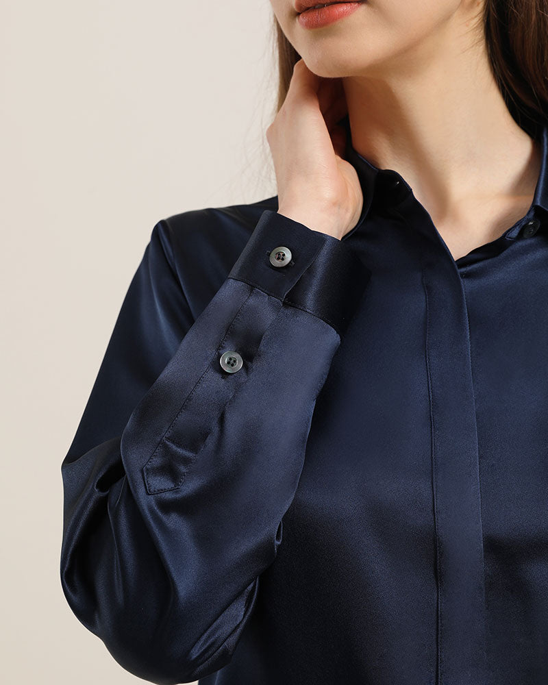Women's Basic Concealed Silk Shirt