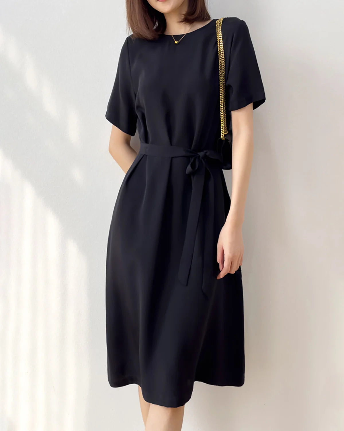 Loose Fit Belted Silk Dress 32 Momme